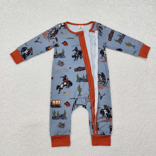 baby kids cowboy western long sleeve bamboo zip romper