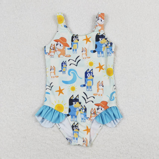 infant baby girls blue cartoon dog swimwear