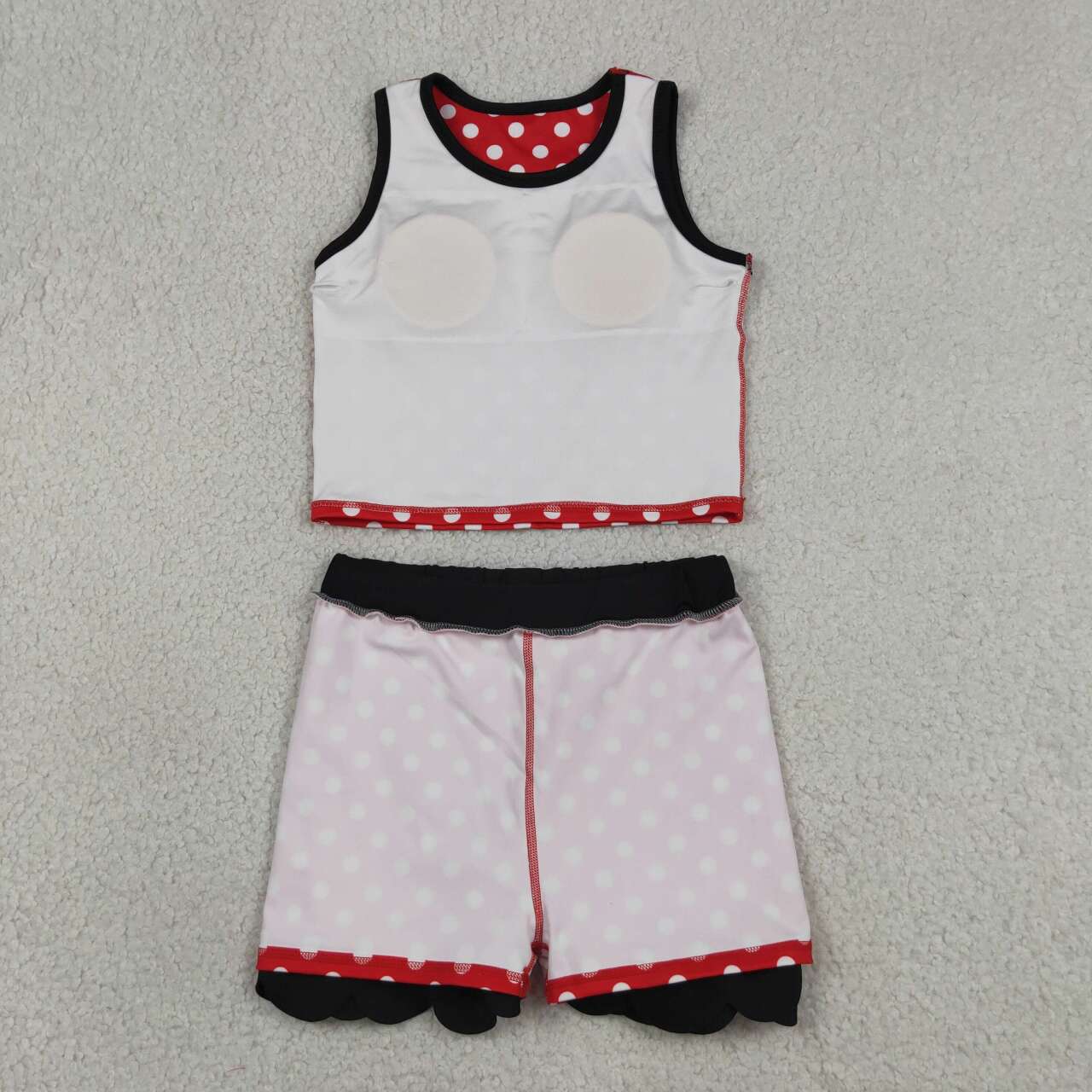 Red polka dots girls summer yoga tank top matching skorts outfit