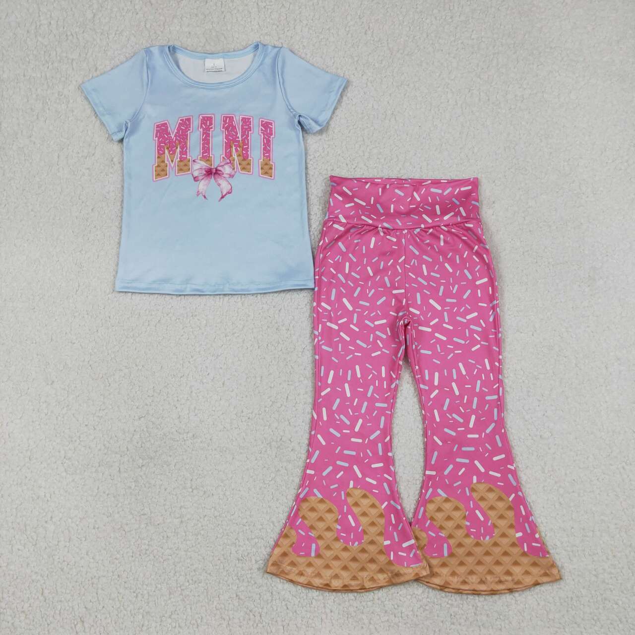 Blue mini top sprinkle pants girls style outfit