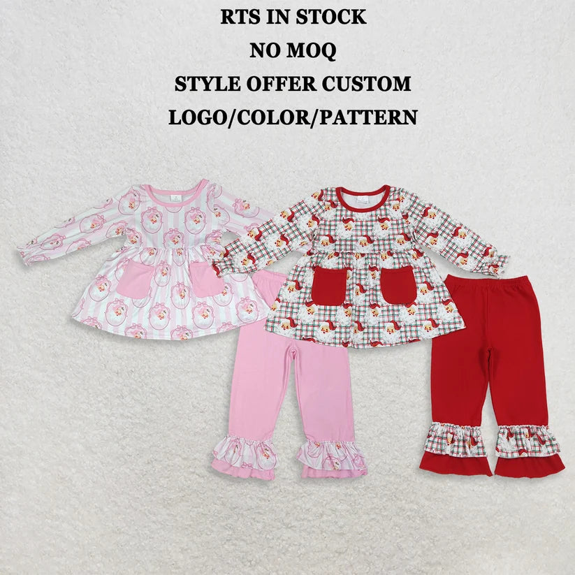 Christmas santa claus long sleeve top matching pants girl outfit