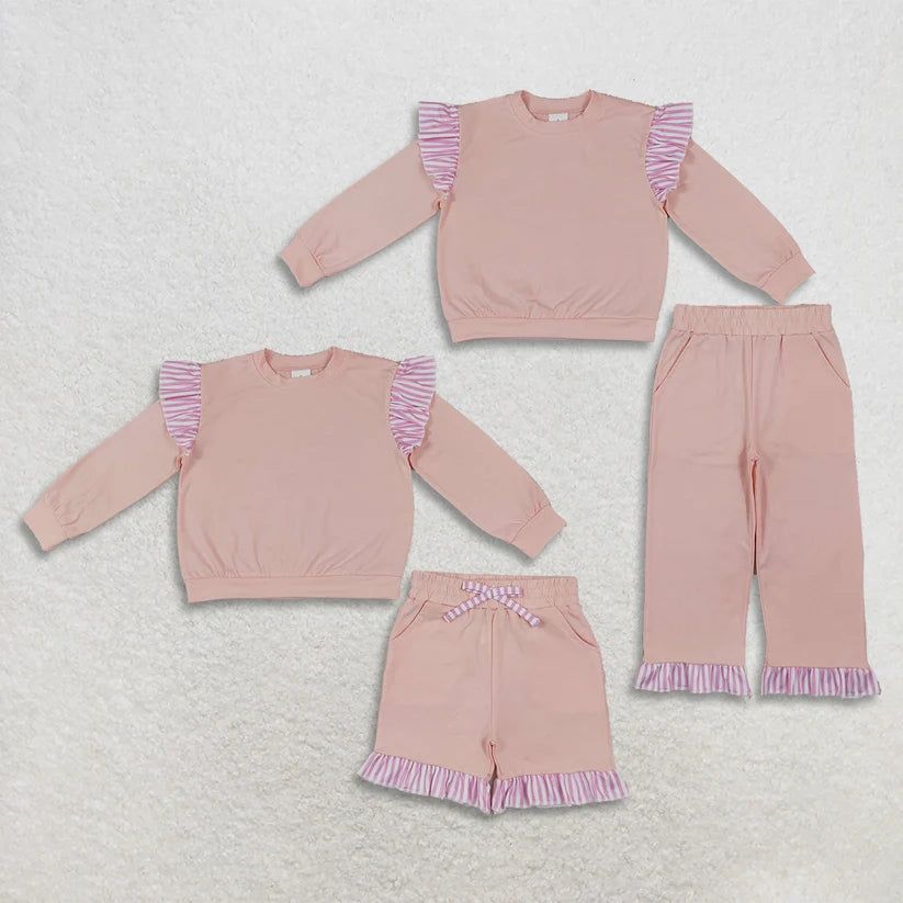 Pink color long sleeve top matching pants girls spring fall outfit