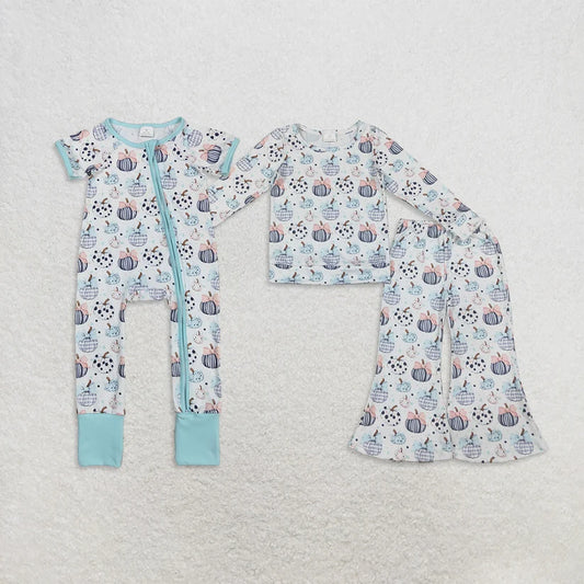 Halloween pumpkin long sleeve top matching pants girls outfit