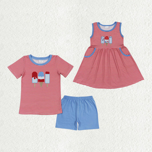 sister brother embroidery popsicle july 4th clothing set