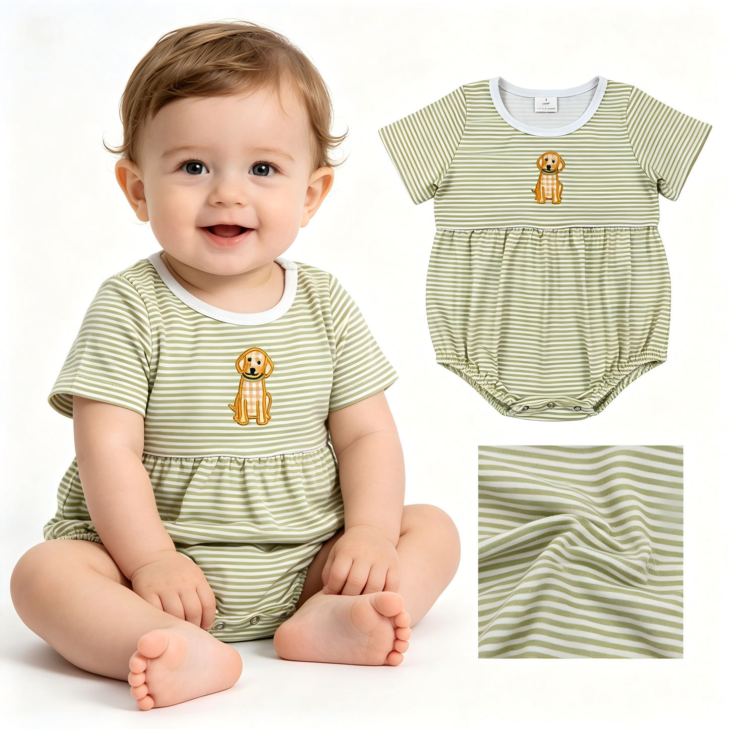 Embroidery Dog print toodle boy summer romper