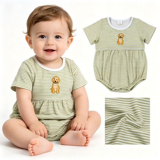 Embroidery Dog print toodle boy summer romper