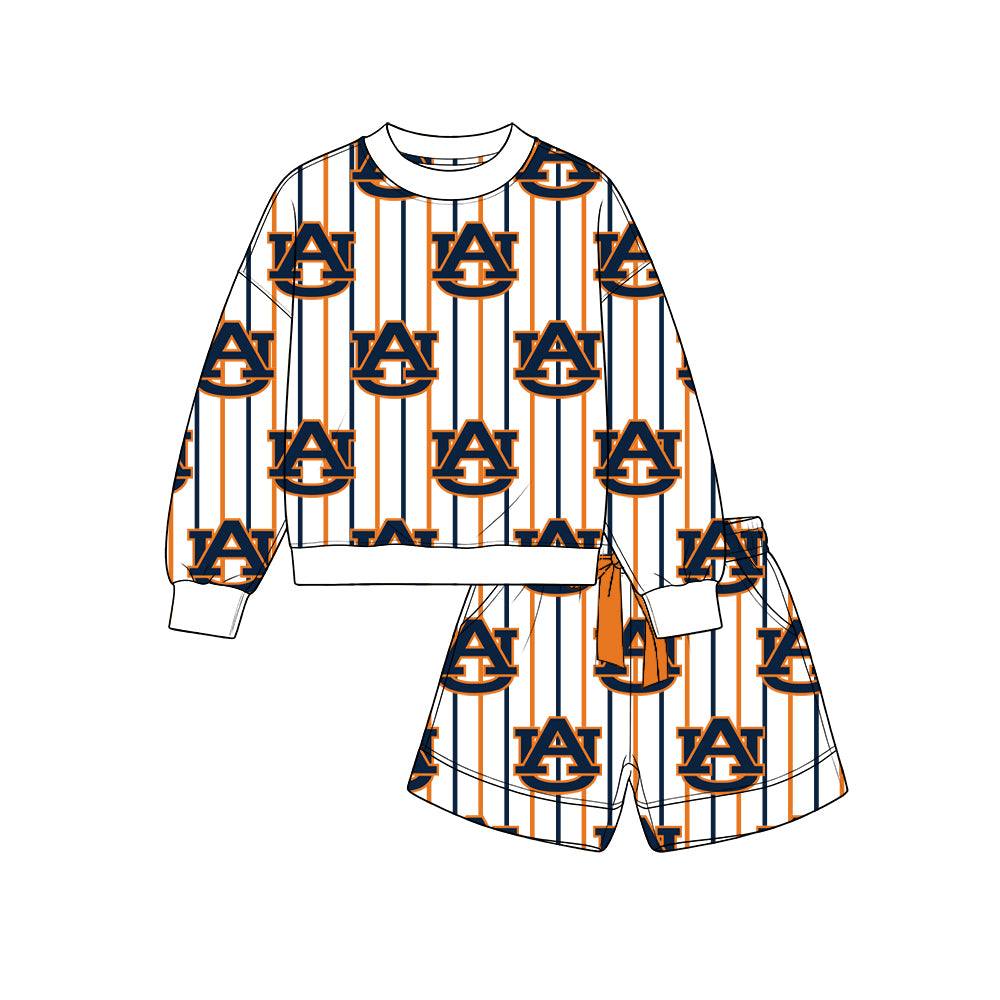 Custom auburn team top matching shorts girl summer outfit wholesale factory price