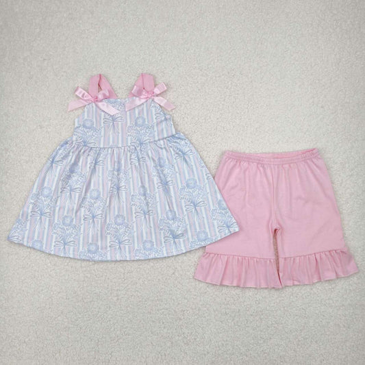 Blue flowers girls summer outfit