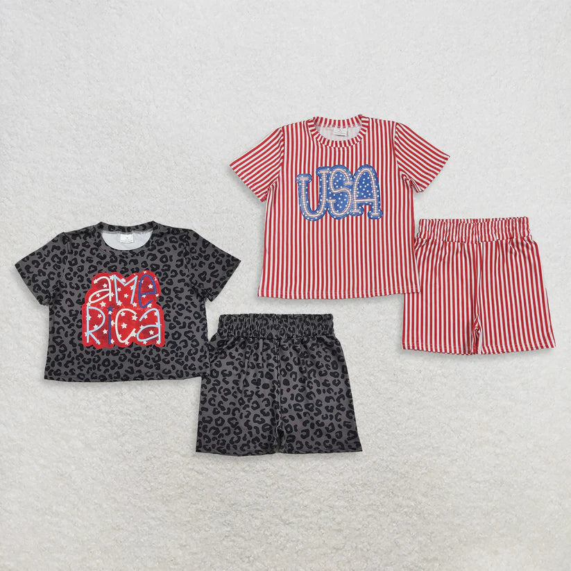 America leopard design baby girls July 4th outfit