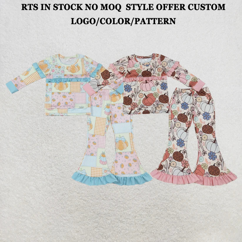 Girls long sleeve pink pumpkins top matching pants fall outfit
