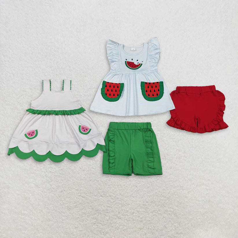 Embroidery Watermelon top matching shorts toddle baby girl outfit