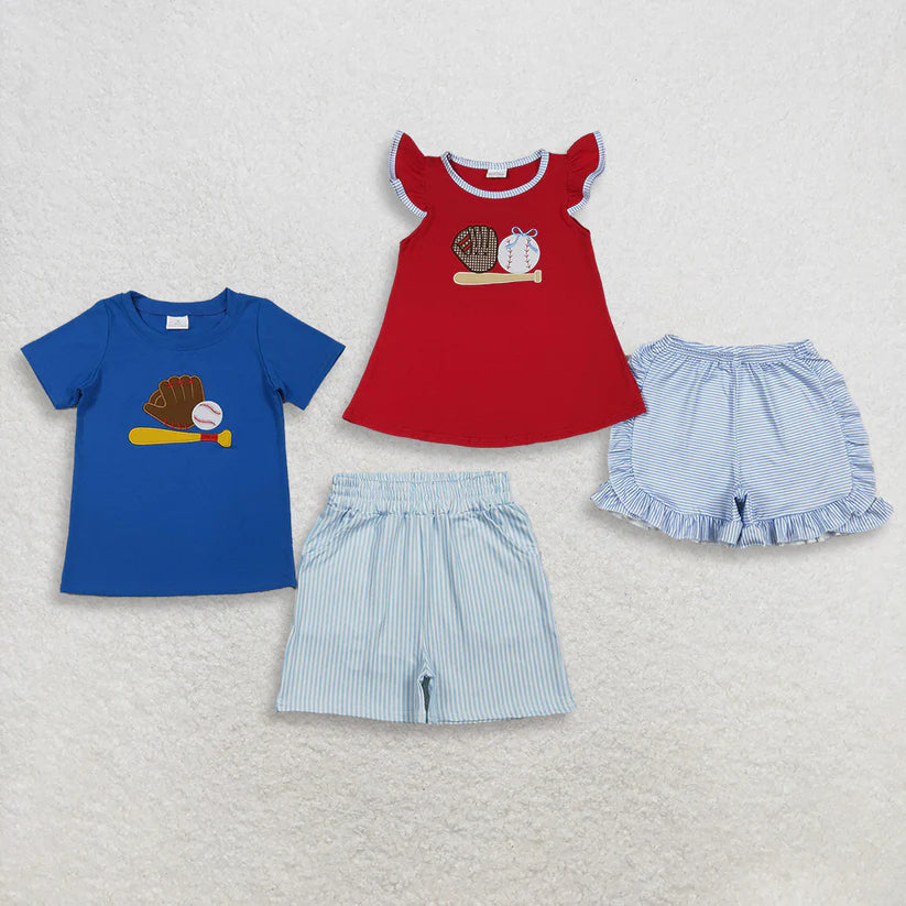 Embroidery Baseball print toddle girls summer outfit