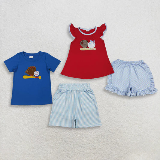 Embroidery Baseball print toddle girls summer outfit