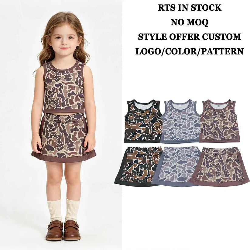 Brown green yoga top matching skorts girls summer outfit