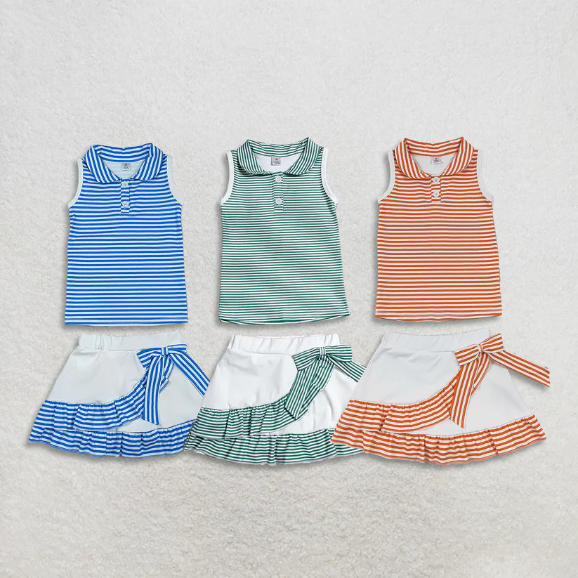 Blue stripes top matching skirt toddle baby girls yoga outfit