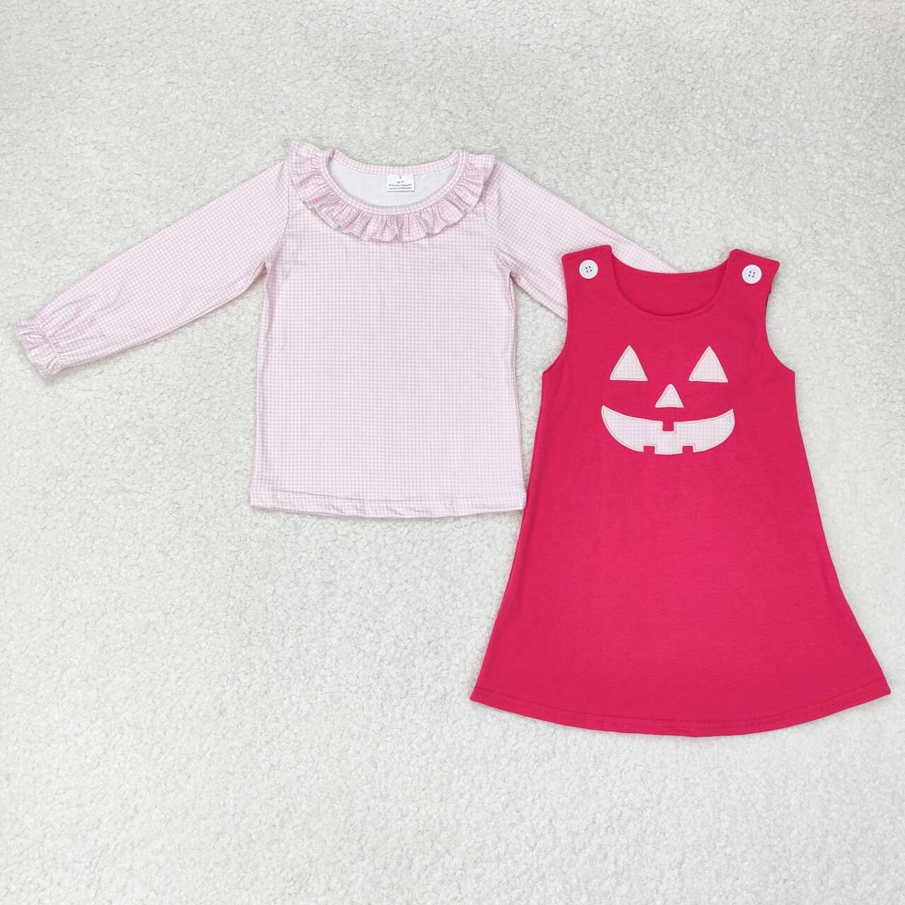 wholesale kids girls pink long sleeve top halloween embroidery pumpkin dress 2pcs clothes