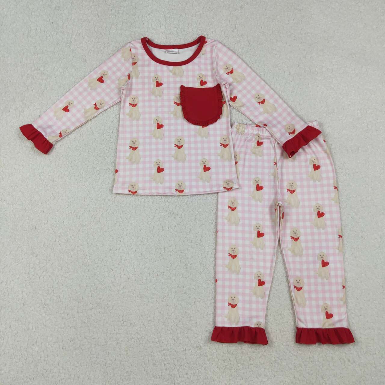 Valentiens dog heart design kids fall winter long sleeve outfit
