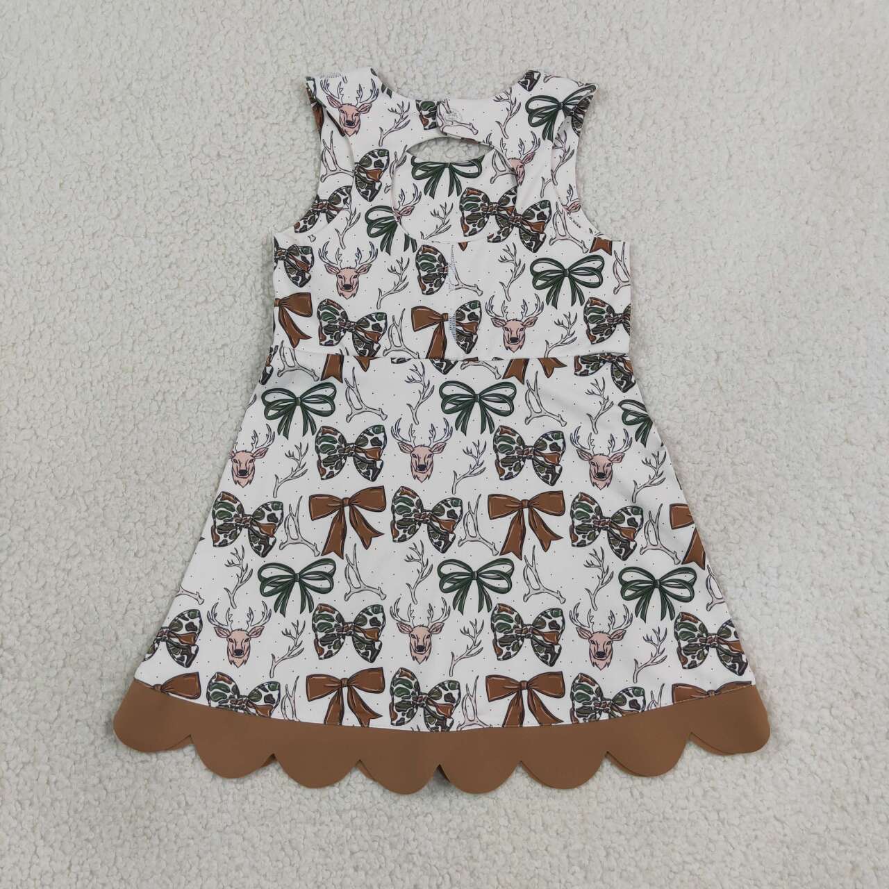 Green bow deer print girls summer yoga dress