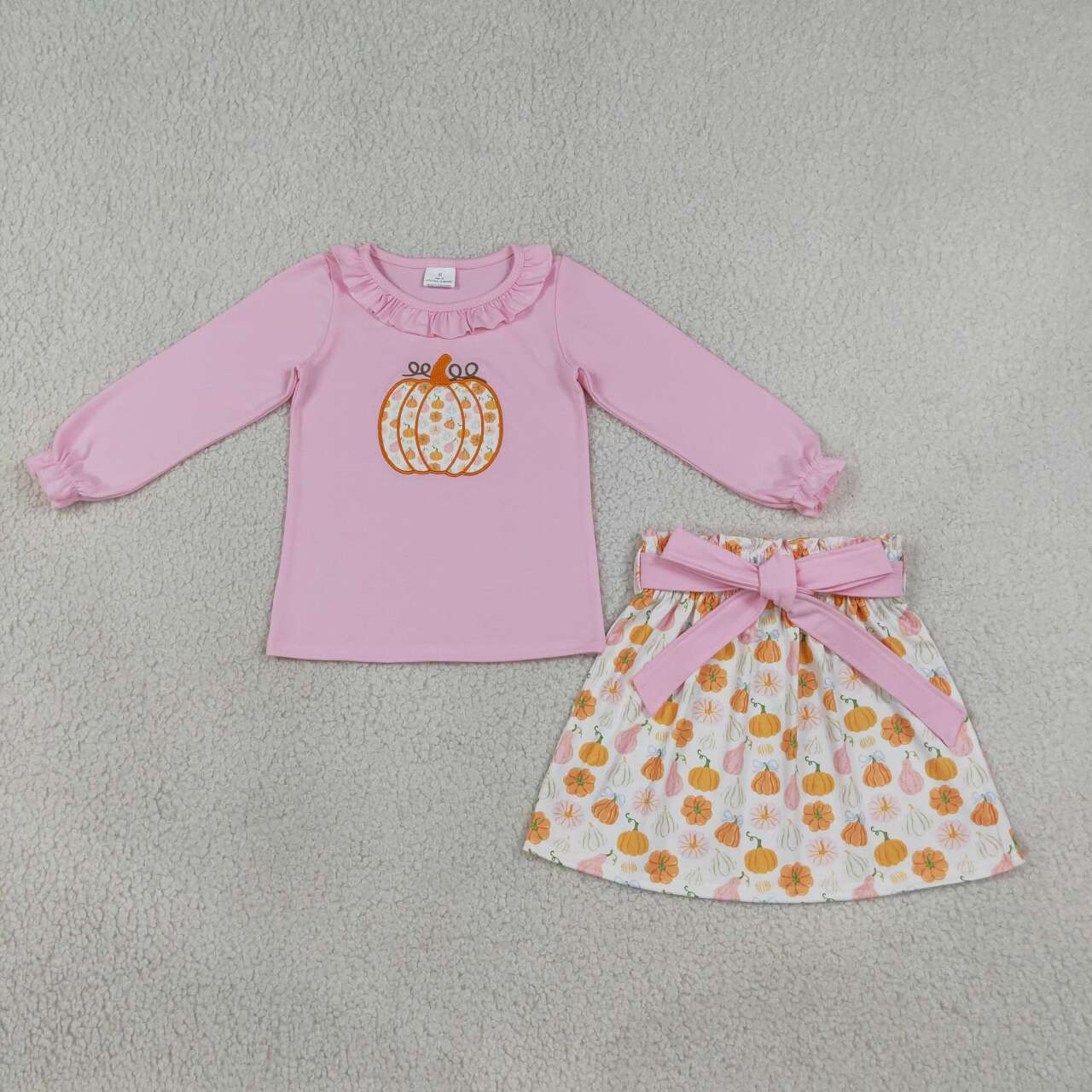 Embroidery Floral pumpkin long sleeve top matching skirt girls outfit