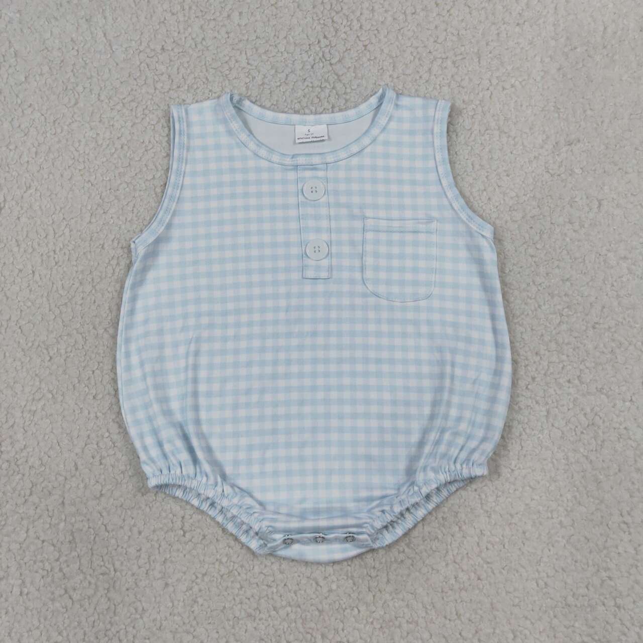 Light blue plaid toddle boy summer romper