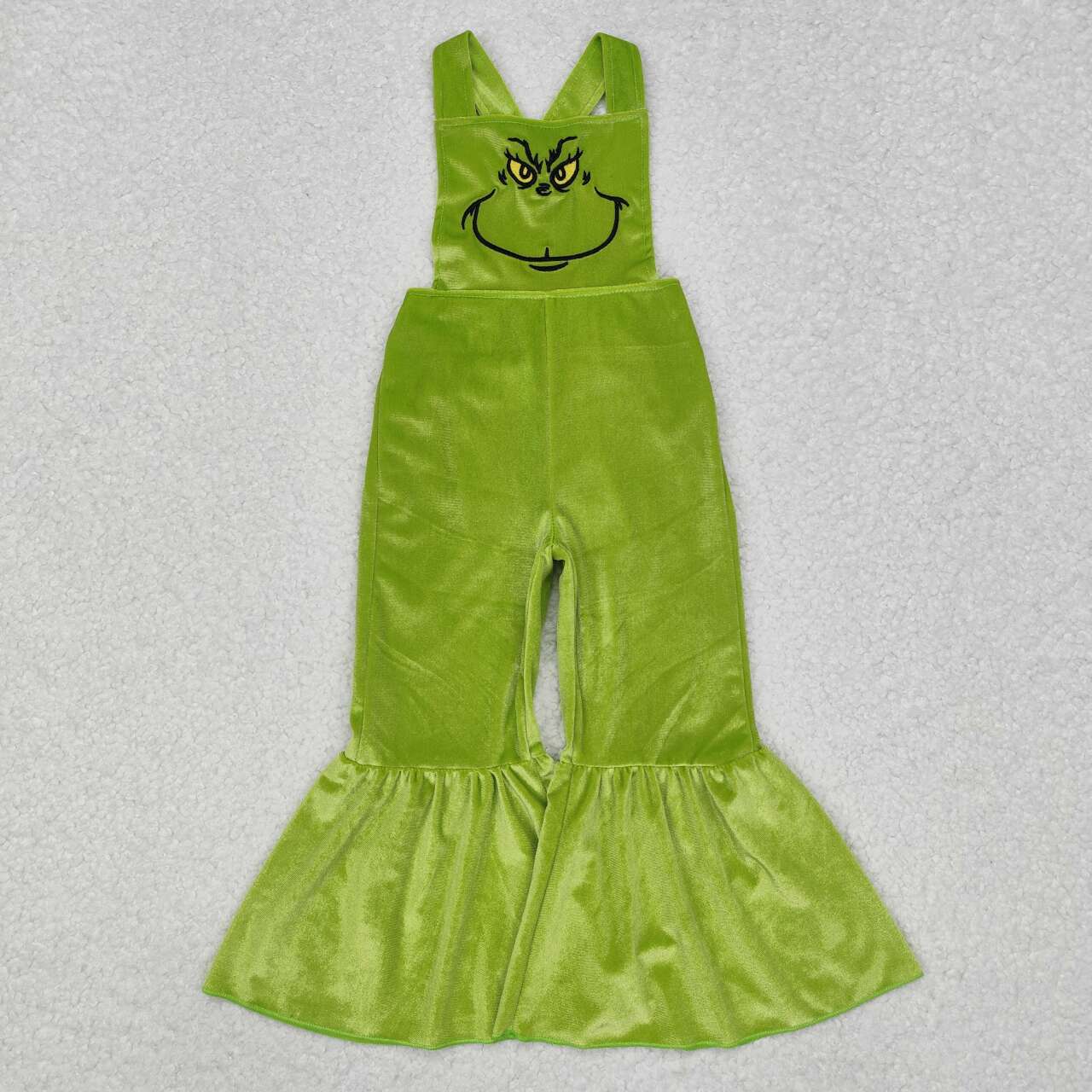 Christmas embroidery green face green velvet romper jumpsuit