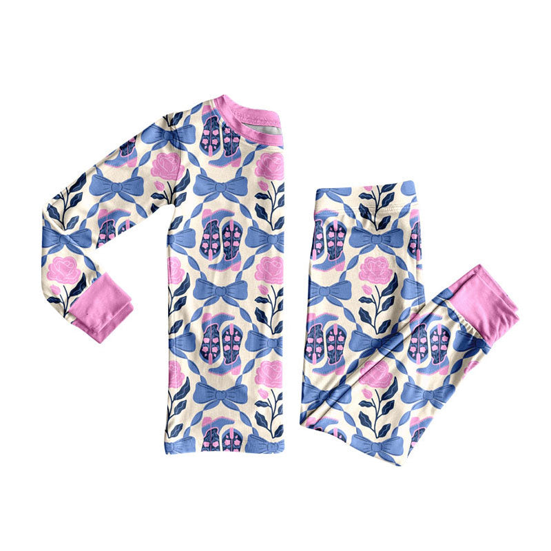 Western boots kids long sleeve pajama set wholesal factory price
