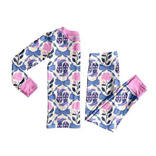 Western boots kids long sleeve pajama set wholesal factory price