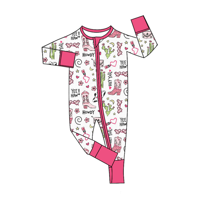 Western howdy design kids long sleeve zip romper