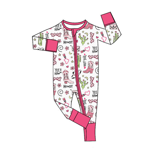 Western howdy design kids long sleeve zip romper