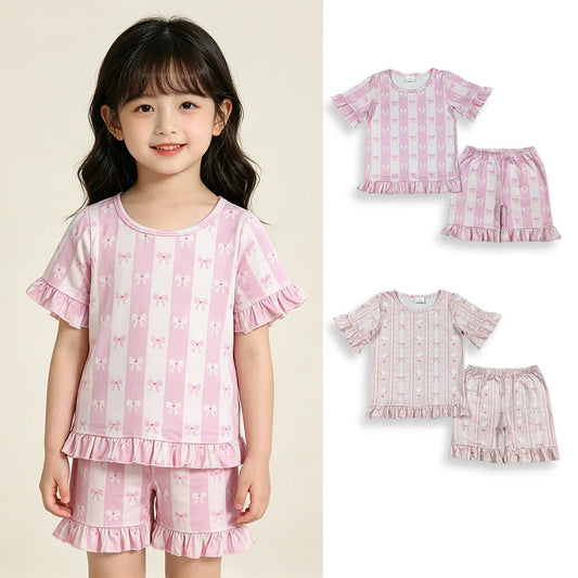 Goose pink bow top matching shorts girls summer outfit