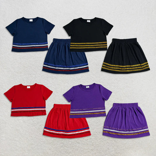 Navy top matching shorts girls summer outfit