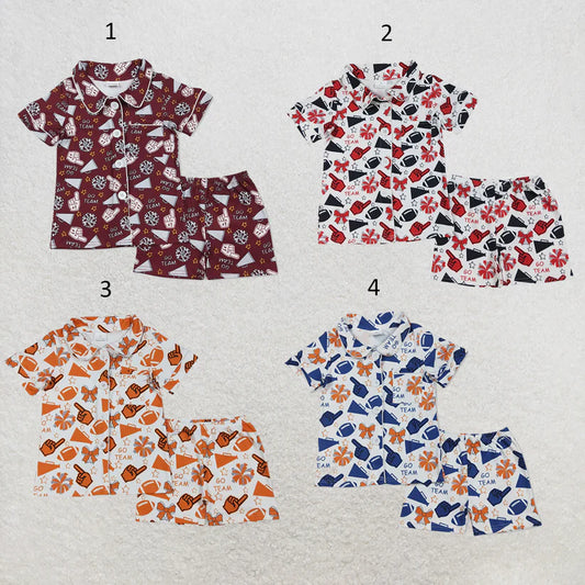 Football red cheer set girls summer pajama set
