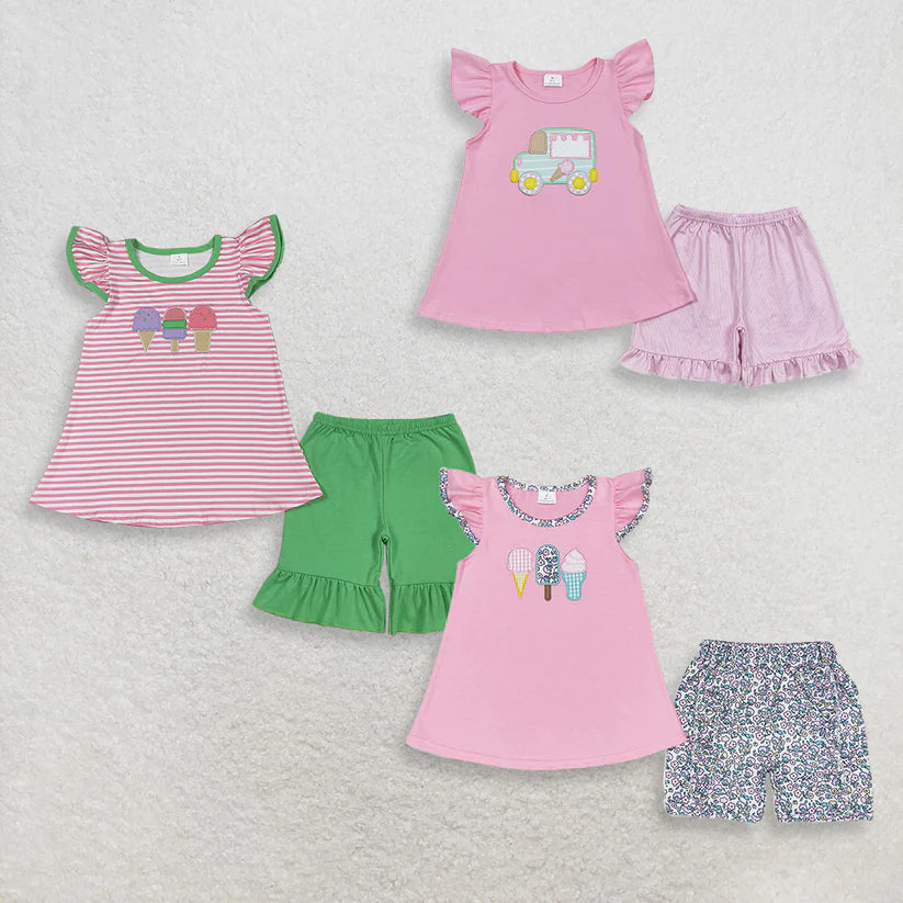Toddle baby girl embroidery popsicle outfit