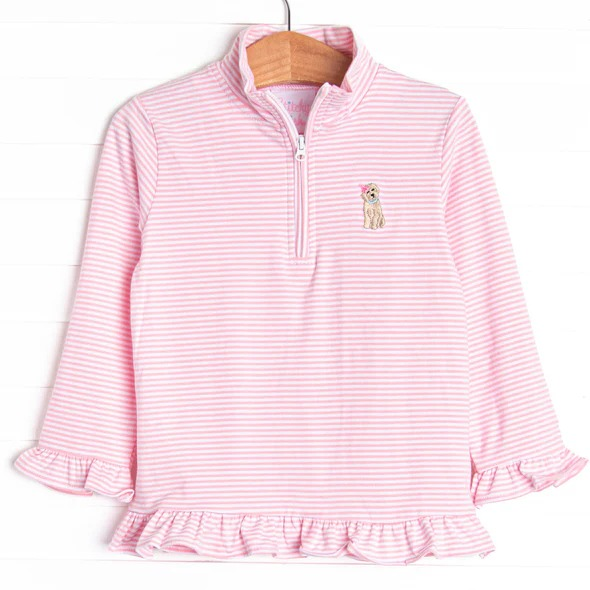 Kids cute dog pink stripes long sleeve pullover