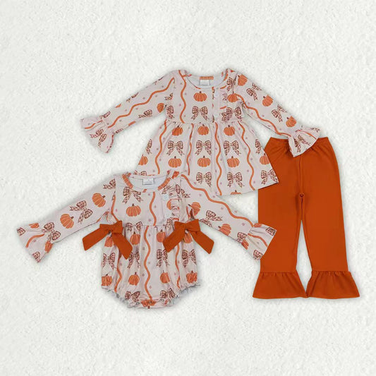 Fall pumpkin print girls long sleeve set outfit