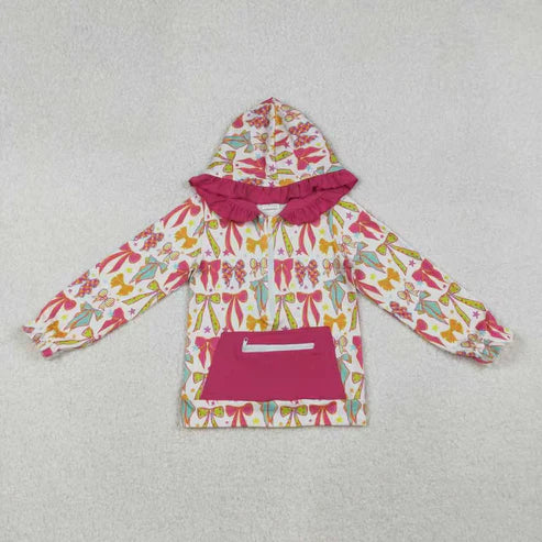 Colorful bows design girls long sleeve matching outfit