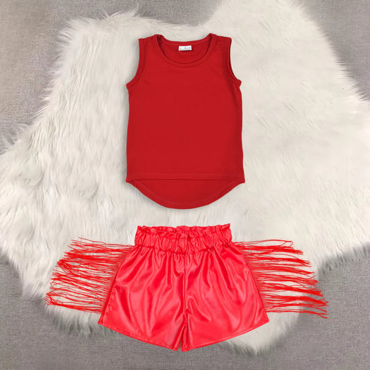yoga sleeveless top shiny leather shorts kids baby summer outfit