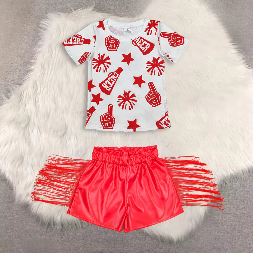 Game day design top shiny leather shorts kids baby summer outfit