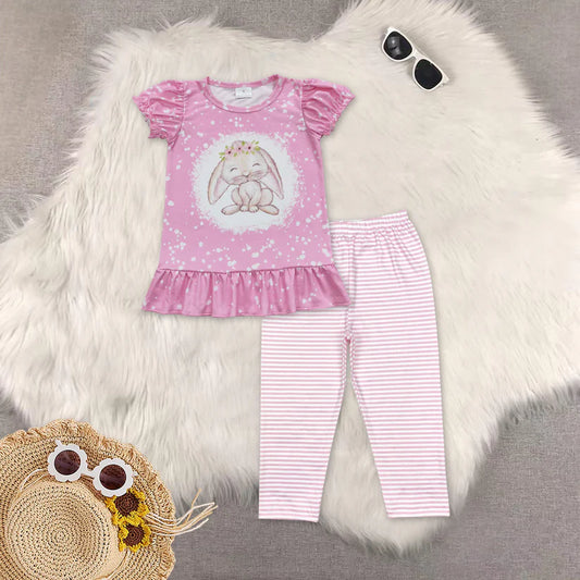 Easter bunny short sleeve top matching pants girls outfit