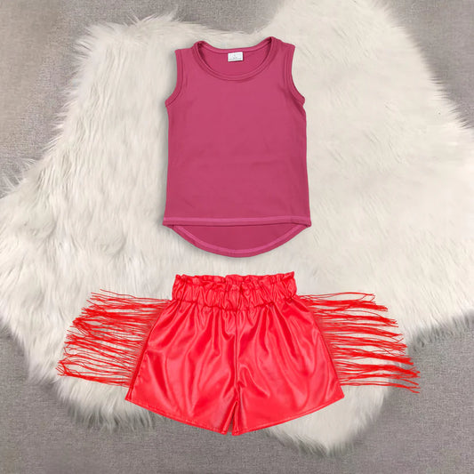 yoga sleeveless top shiny leather shorts kids baby summer outfit