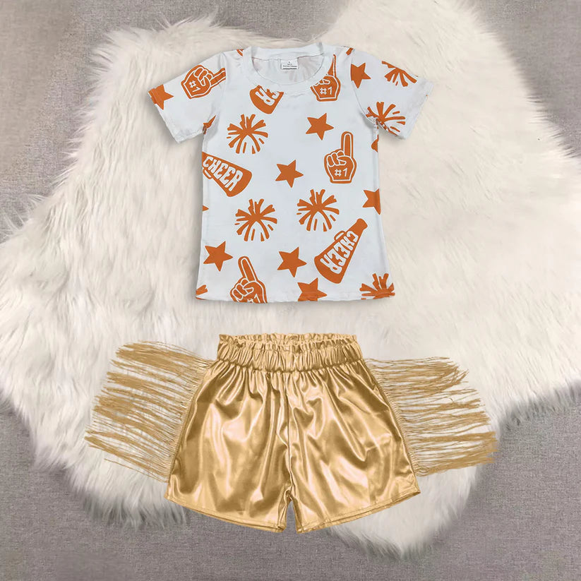 Game day short sleeve top shiny leather shorts kids baby summer outfit
