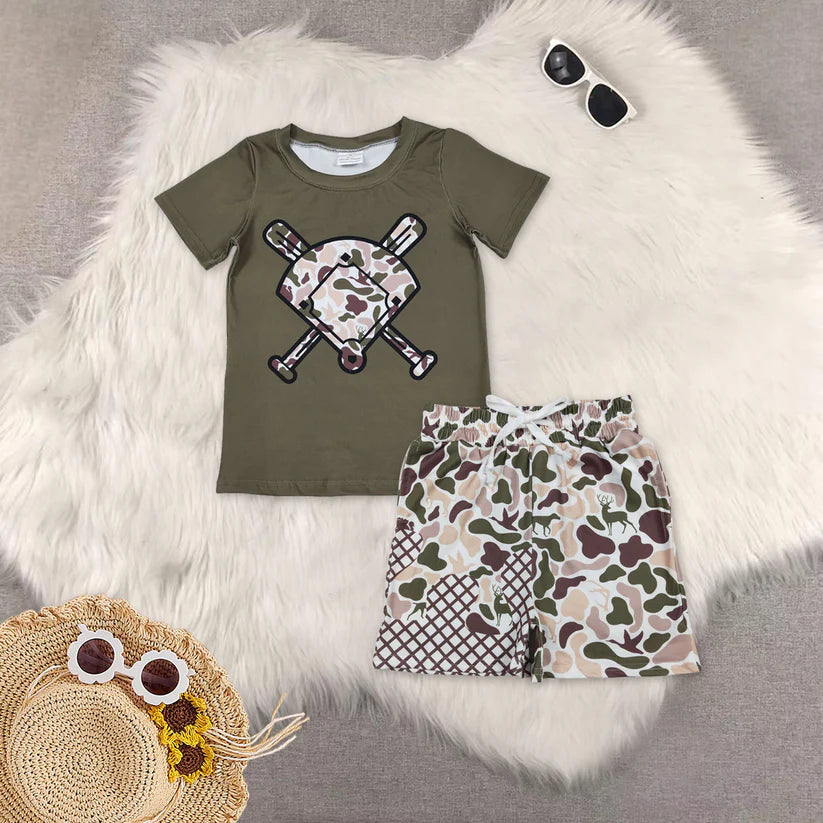 Baseball short sleeve top matching shorts boy summer outfit