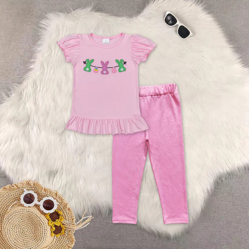 Easter bunny short sleeve top matching pants girls outfit