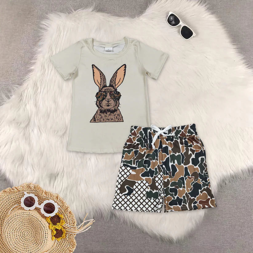 Easter bunny short sleeve top matching shorts boy summer outfit