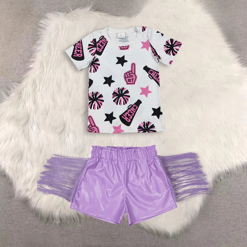 Game day design top shiny leather shorts kids baby summer outfit