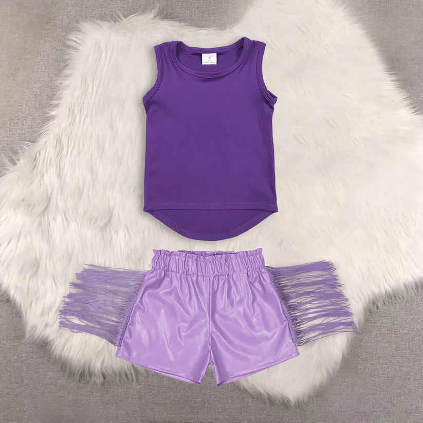 yoga sleeveless top shiny leather shorts kids baby summer outfit
