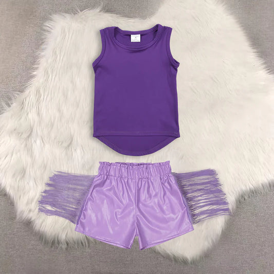 yoga sleeveless top shiny leather shorts kids baby summer outfit