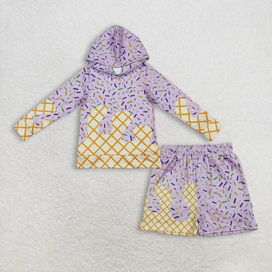 Lavender sprinkle long sleeve hoodie top matching shorts kids summer outfit BT1373+SS0653