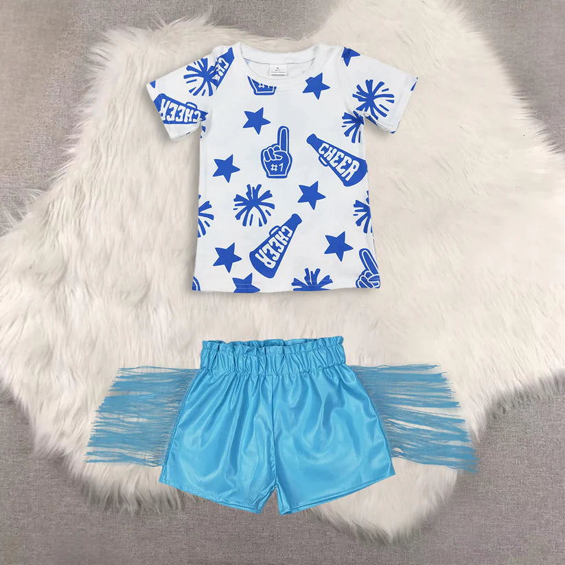 Game day design top shiny leather shorts kids baby summer outfit