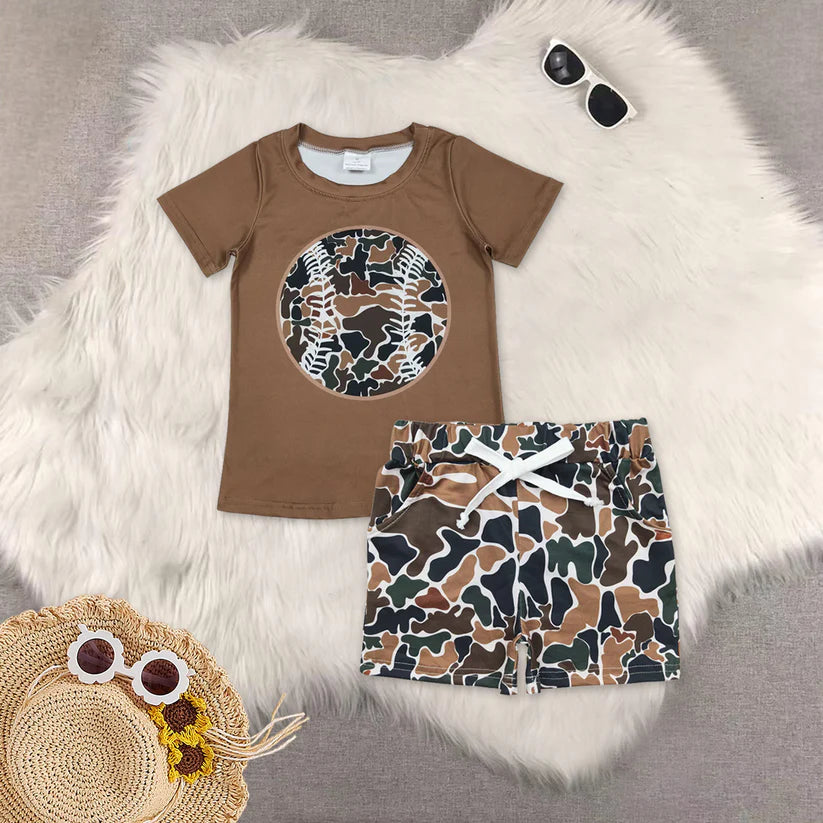 Baseball short sleeve top matching shorts boy summer outfit